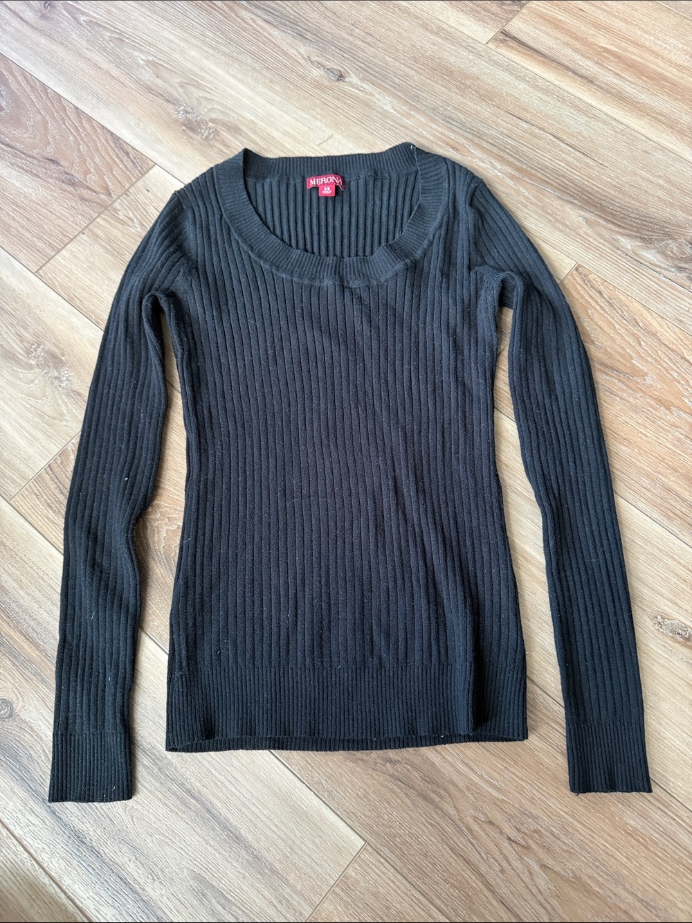 Merona Black Ribbed Scoop Neck Long Sleeve Sweater